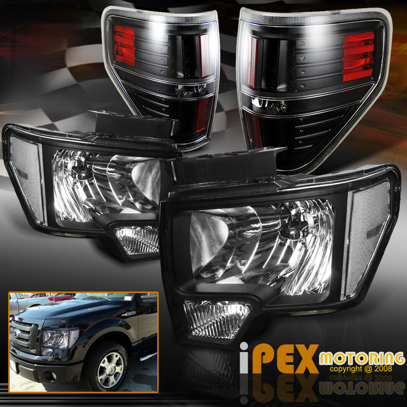 For FORD F150 FX2 FX4 STX Raptor Black Headlight + LED Tail Light Full